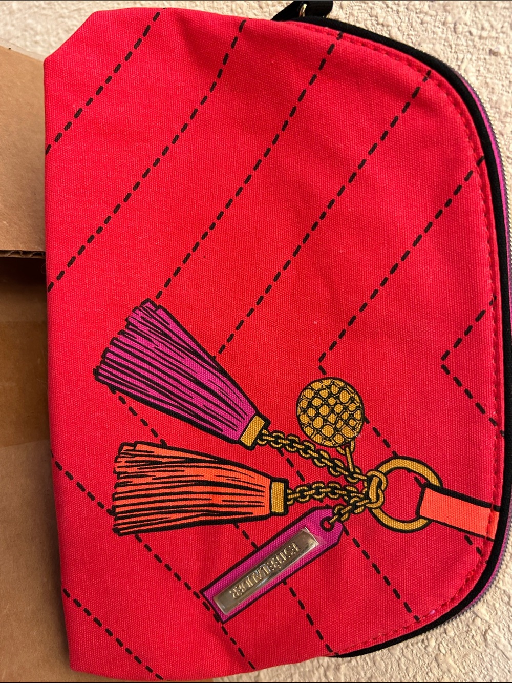 Bright Red Tassel-Print Cosmetic Pouch by ESTEE LAUDER